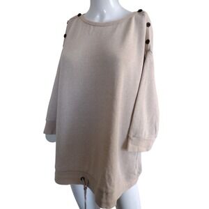 Lauren Ralph Lauren‎ Blouse Woman 2X Beige 3/4 Sleeves Boat Neck Drawstring